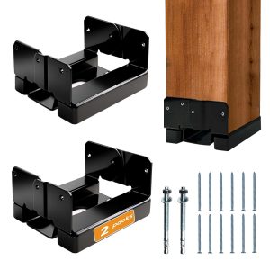 2PCS 4×4 Post Base for Concrete | 1″ Standoff, Black E-Coated | For Deck, Pergola & Patio (Screws Included)