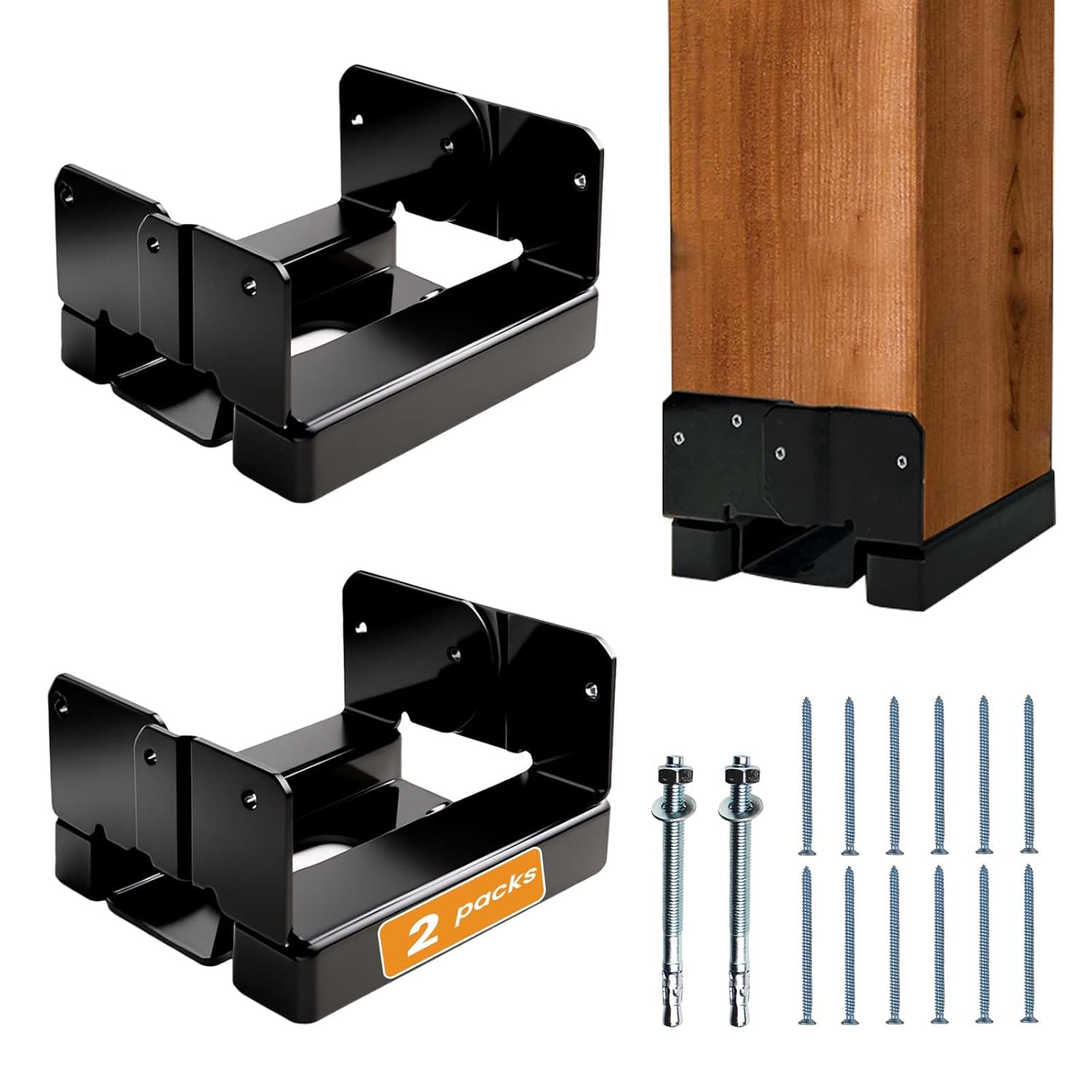 2PCS 4×4 Post Base for Concrete | 1″ Standoff, Black E-Coated | For Deck, Pergola & Patio (Screws Included)