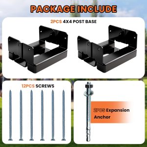 2PCS 4×4 Post Base for Concrete | 1″ Standoff, Black E-Coated | For Deck, Pergola & Patio (Screws Included)