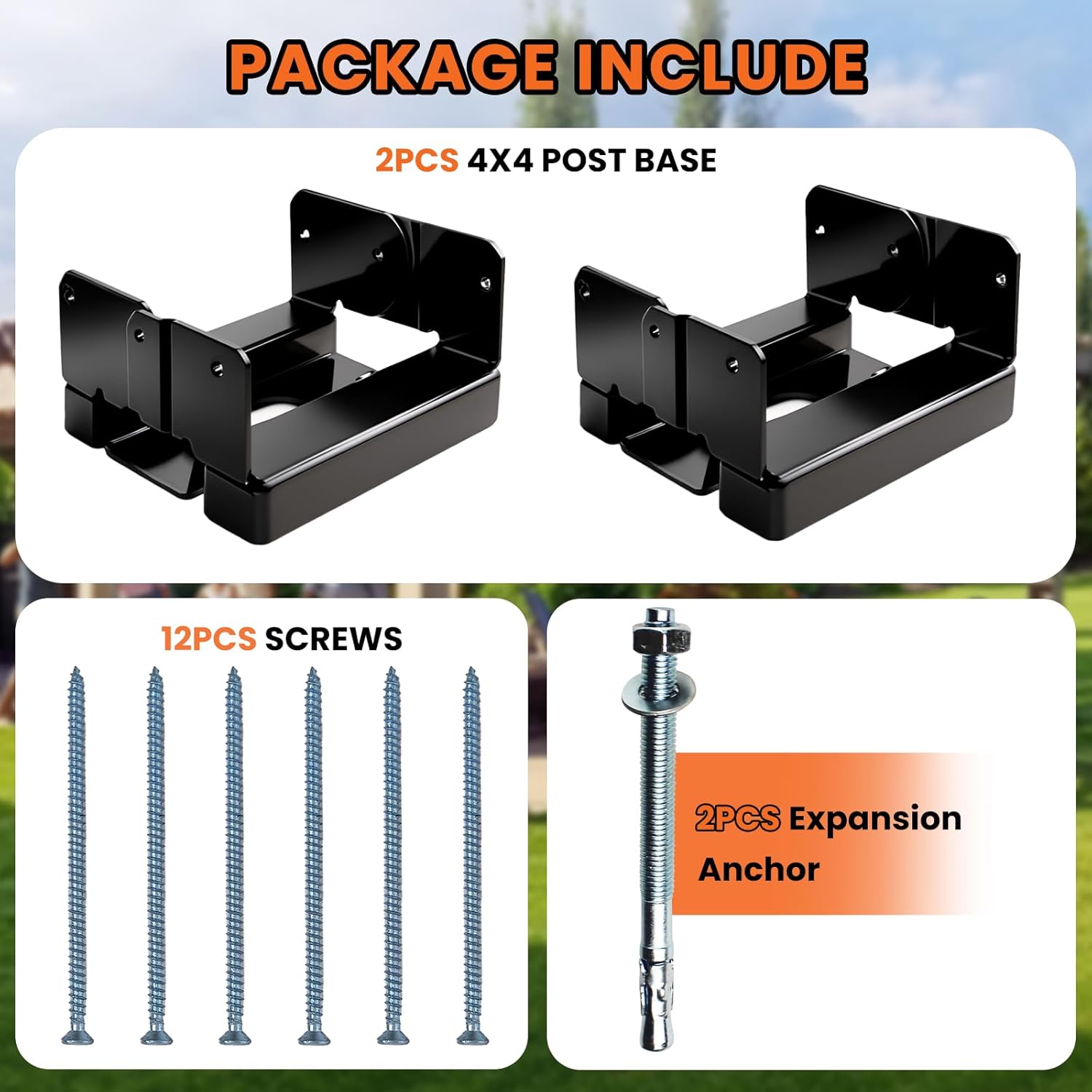 2PCS 4×4 Post Base for Concrete | 1″ Standoff, Black E-Coated | For Deck, Pergola & Patio (Screws Included) - Image 2