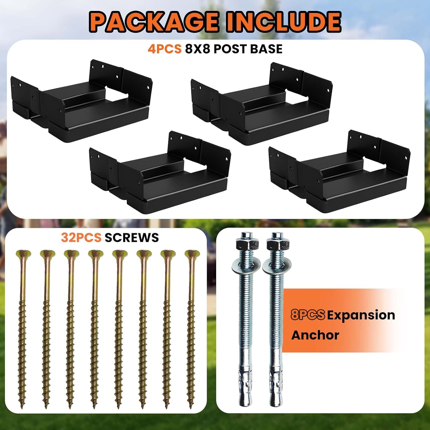 4PCS 8×8 Post Base for Concrete | 1″ Standoff, Black E-Coated | For Deck, Pergola & Patio (Screws Included) - Image 2