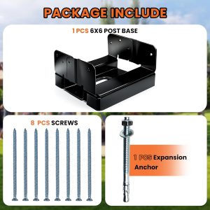 1PCS 6×6 Post Base for Concrete | 1″ Standoff, Black E-Coated | For Deck, Pergola & Patio (Screws Included)