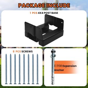 1PCS 4×4 Post Base for Concrete | 1″ Standoff, Black E-Coated | For Deck, Pergola & Patio (Screws Included)