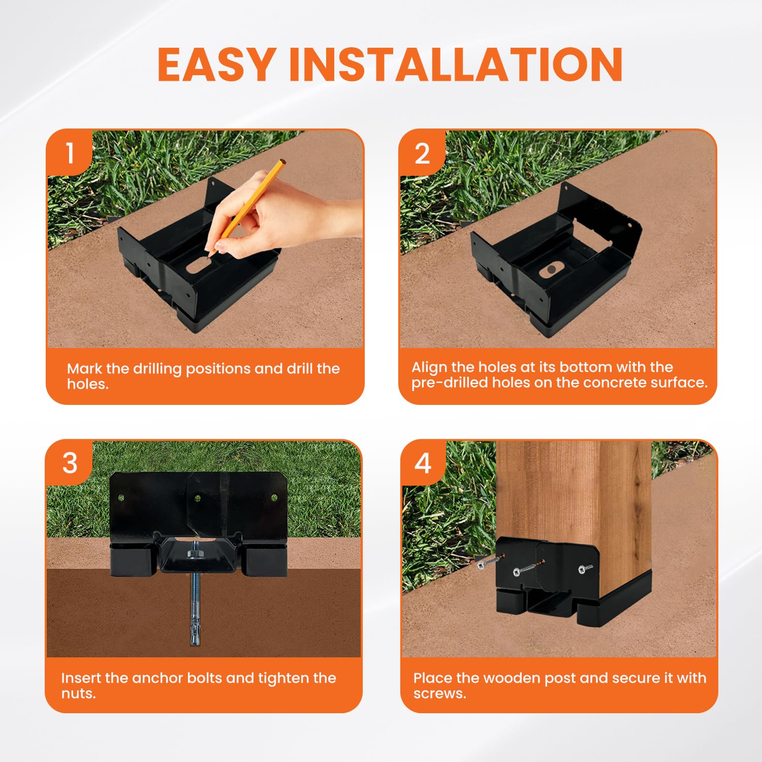 10PCS 4×4 Post Base for Concrete | 1″ Standoff, Black E-Coated | For Deck, Pergola & Patio (Screws Included) - Image 6