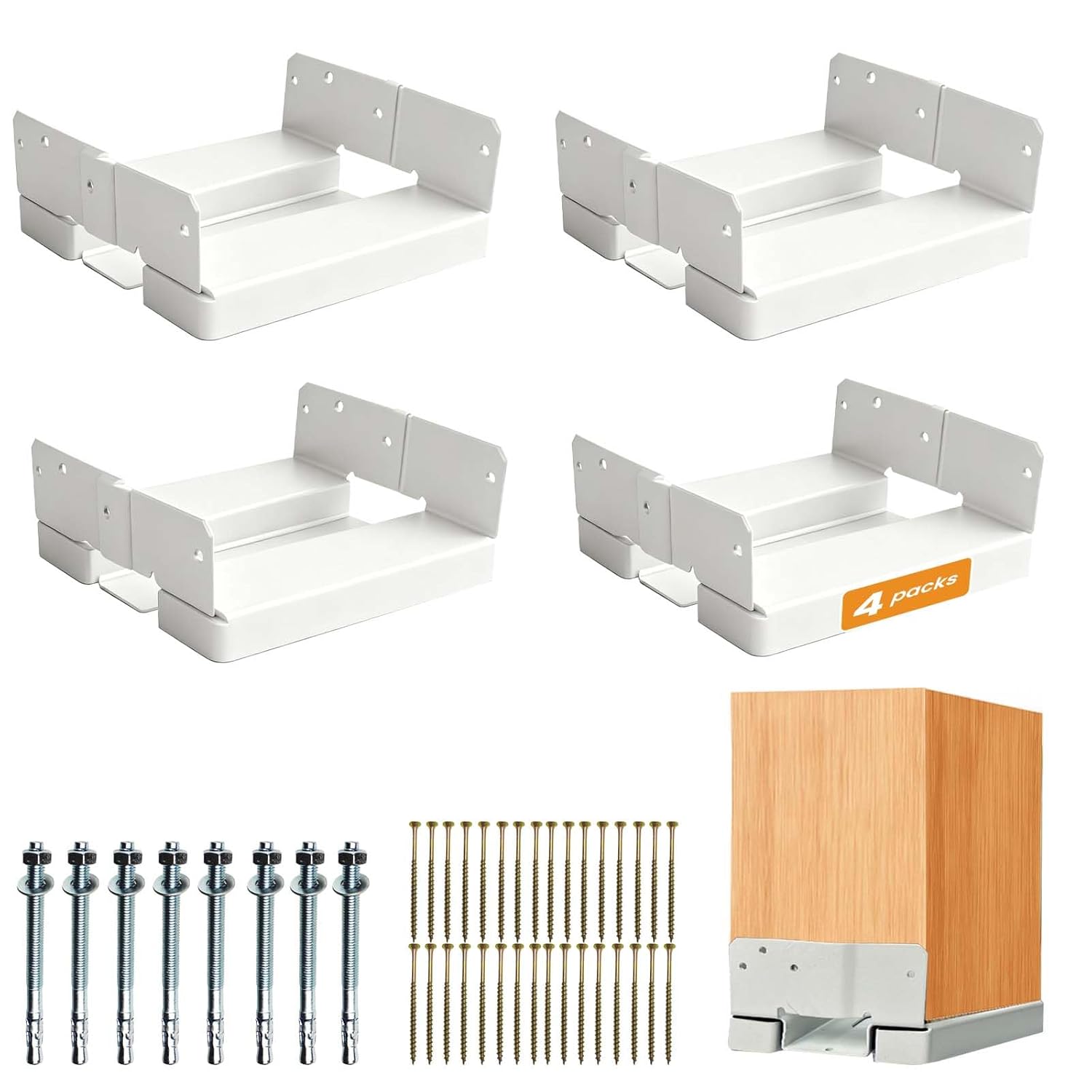 4PCS 8×8 Post Base for Concrete | 1″ Standoff, White E-Coated | For Deck, Pergola & Patio (Screws Included)