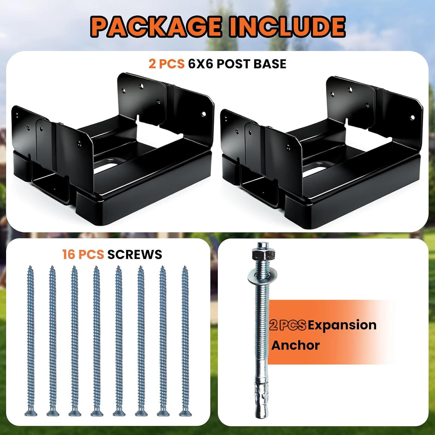 2PCS 6×6 Post Base for Concrete | 1″ Standoff, Black E-Coated | For Deck, Pergola & Patio (Screws Included) - Image 2