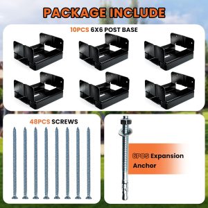 6PCS 6×6 Post Base for Concrete | 1″ Standoff, Black E-Coated | For Deck, Pergola & Patio (Screws Included)