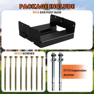 1PCS 8×8 Post Base for Concrete | 1″ Standoff, Black E-Coated | For Deck, Pergola & Patio (Screws Included)