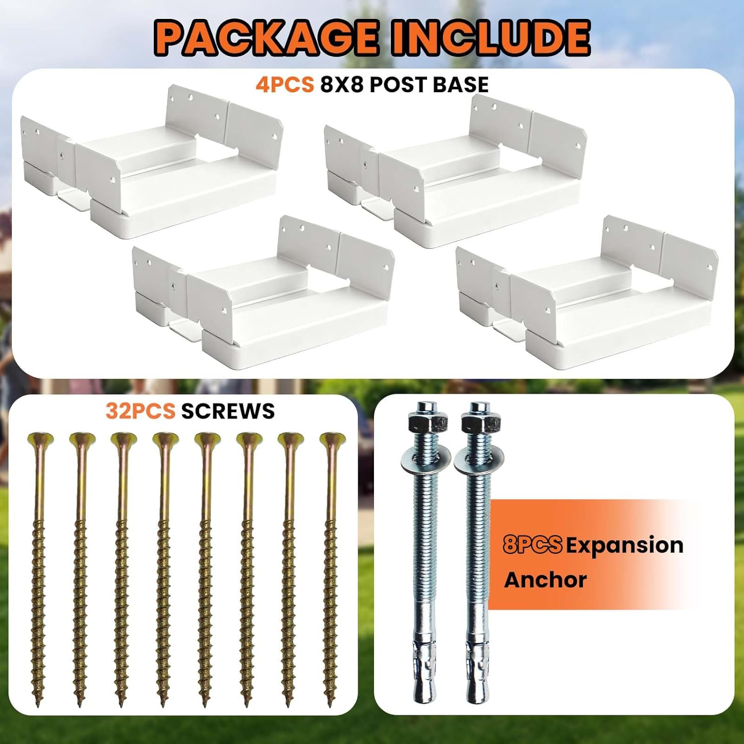 4PCS 8×8 Post Base for Concrete | 1″ Standoff, White E-Coated | For Deck, Pergola & Patio (Screws Included) - Image 2
