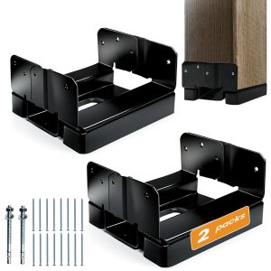 2PCS 6×6 Post Base for Concrete | 1″ Standoff, Black E-Coated | For Deck, Pergola & Patio (Screws Included)