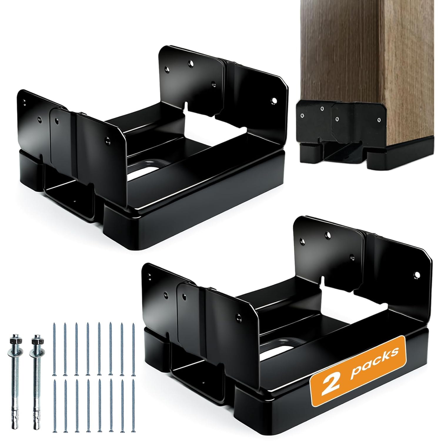 2PCS 6×6 Post Base for Concrete | 1″ Standoff, Black E-Coated | For Deck, Pergola & Patio (Screws Included)