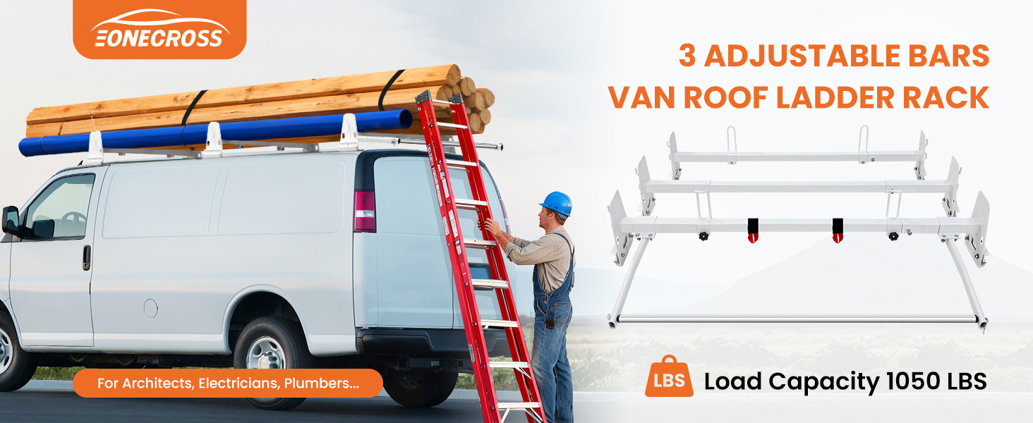 3 adjustable bars van roof ladder rack