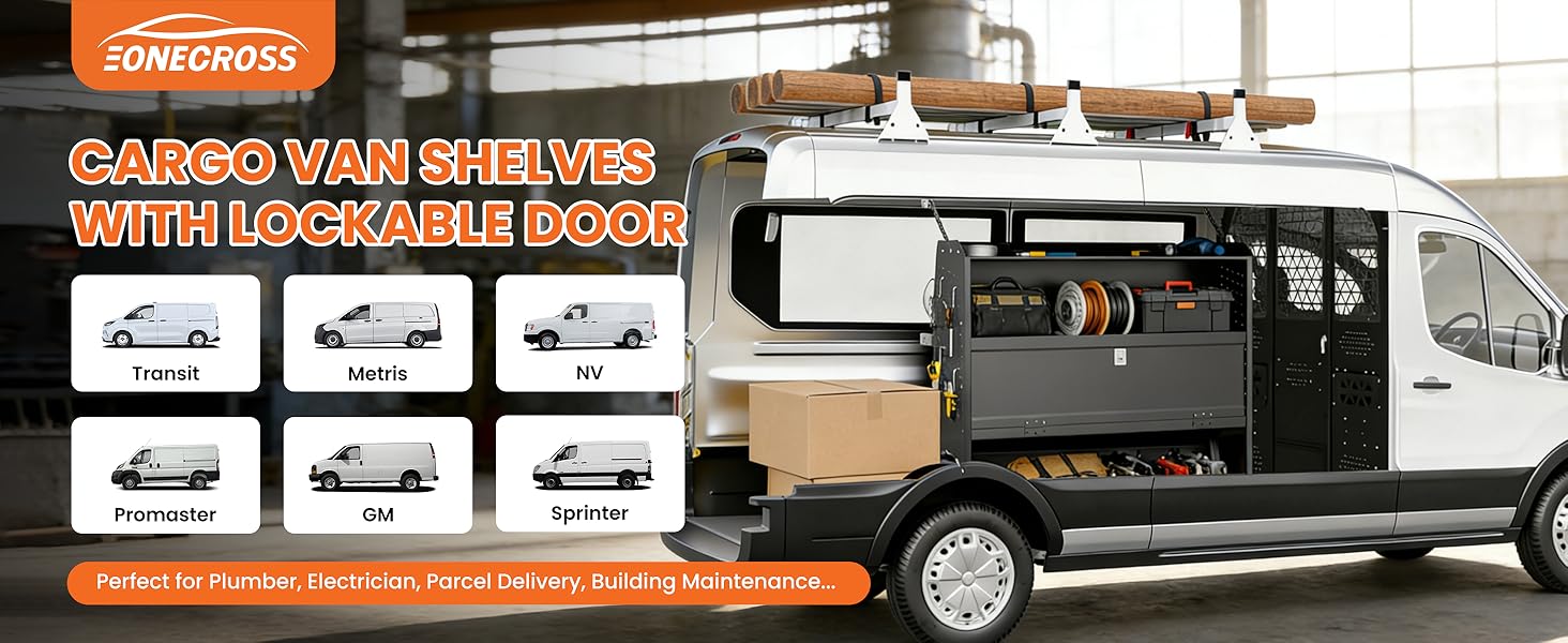 Cargo van shelves with lockable door