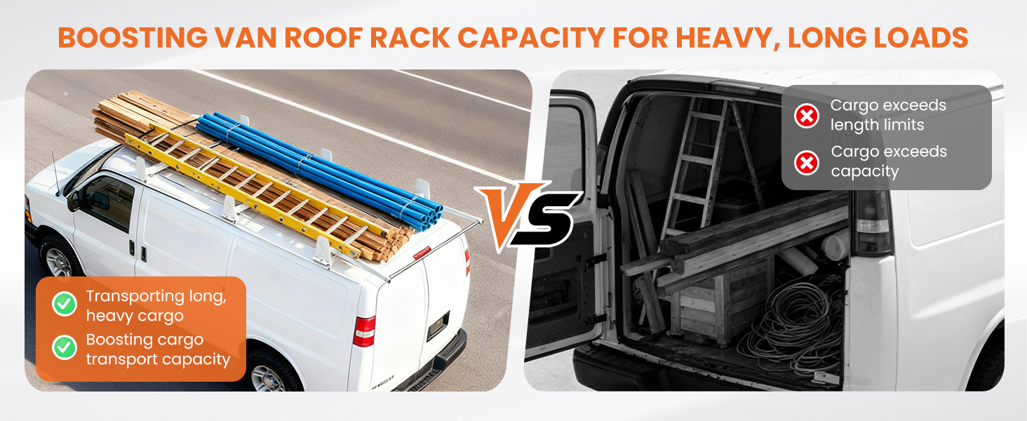 Boosting van roof rack capacity for heavy, long loads