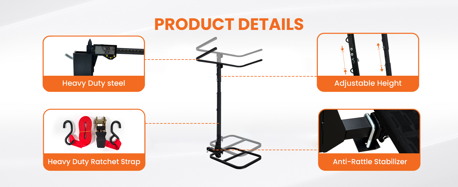 Heavy Duty steel,Adjustable Height,Heavy Duty Ratchet Strap,Anti-Rattle Stabilizer