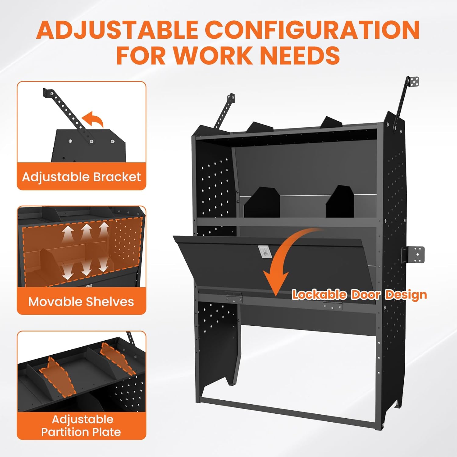 Adjustable Cargo Van Shelving with Lockable Door – 46" H x 13" D Heavy Duty Storage Solution - Image 5