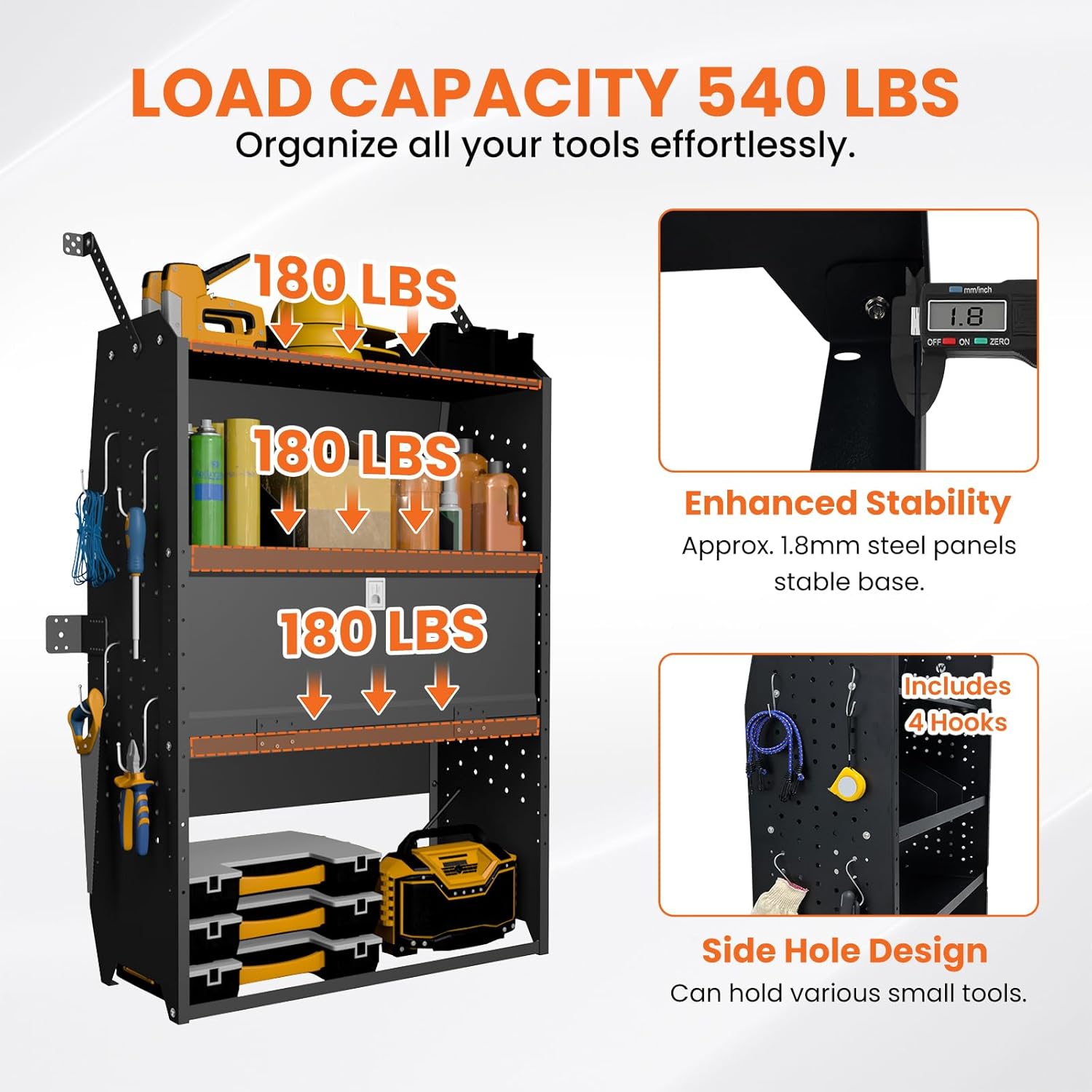 Adjustable Cargo Van Shelving with Lockable Door – 46" H x 13" D Heavy Duty Storage Solution - Image 6