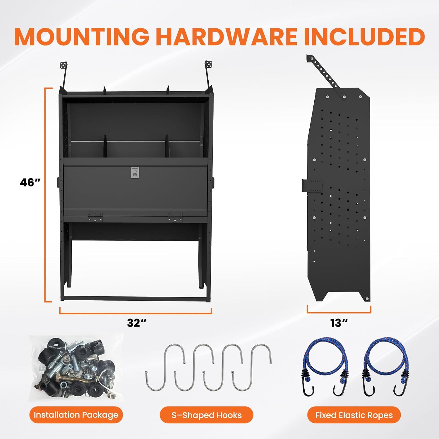 Adjustable Cargo Van Shelving with Lockable Door – 46" H x 13" D Heavy Duty Storage Solution - Image 2