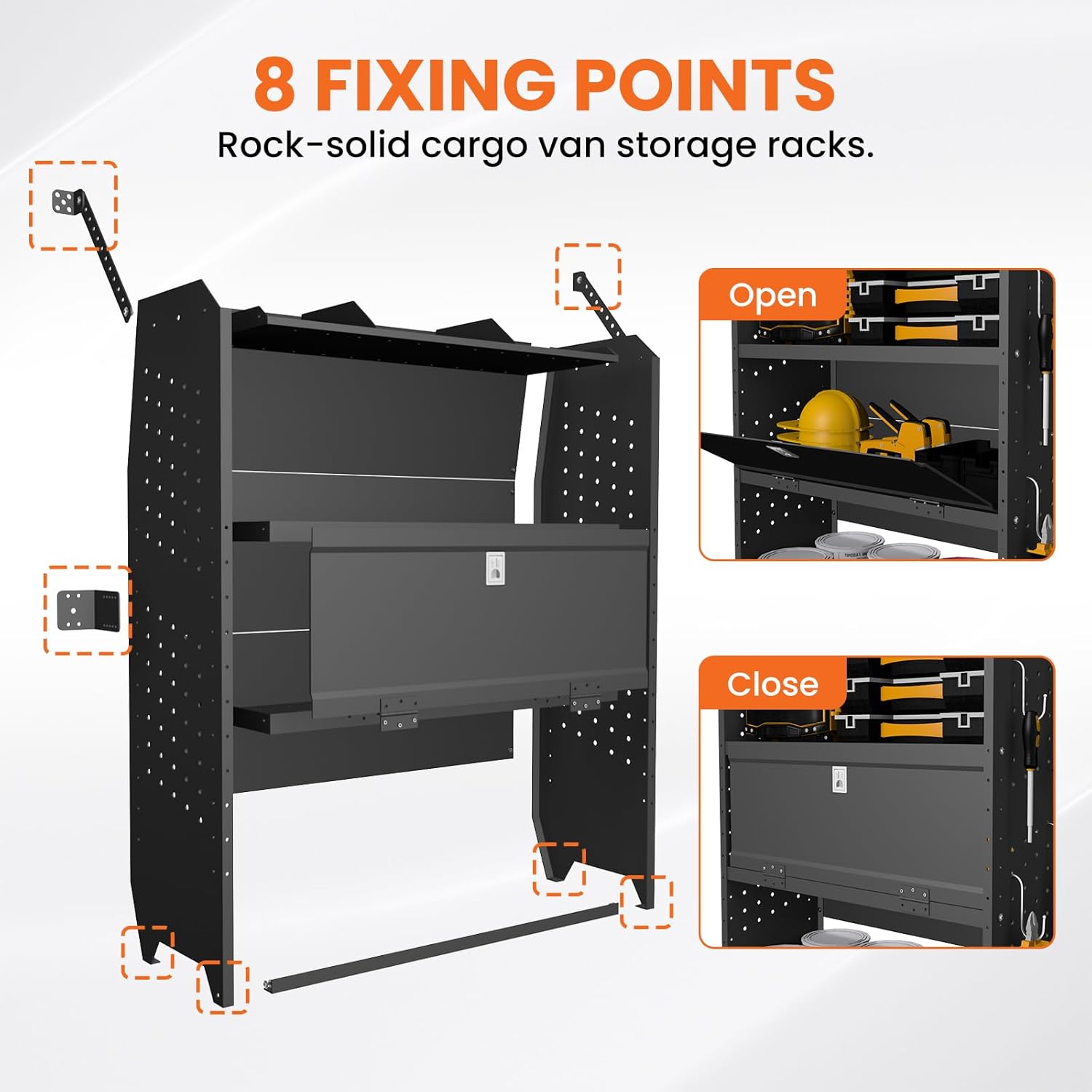 Adjustable Cargo Van Shelving with Lockable Door – 46" H x 13" D Heavy Duty Storage Solution - Image 9