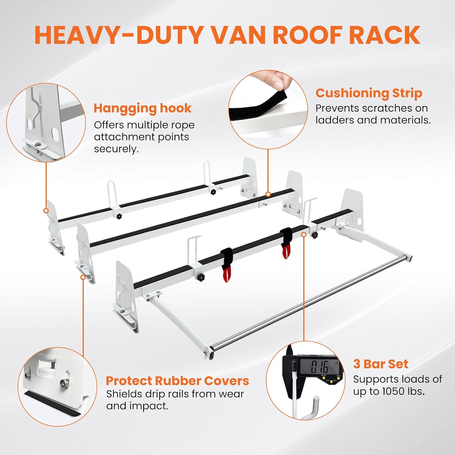 Van Roof Ladder Rack with 3 Adjustable Crossbars (48"-67") – Fits Chevy Express, Econoline & Savana - Image 5
