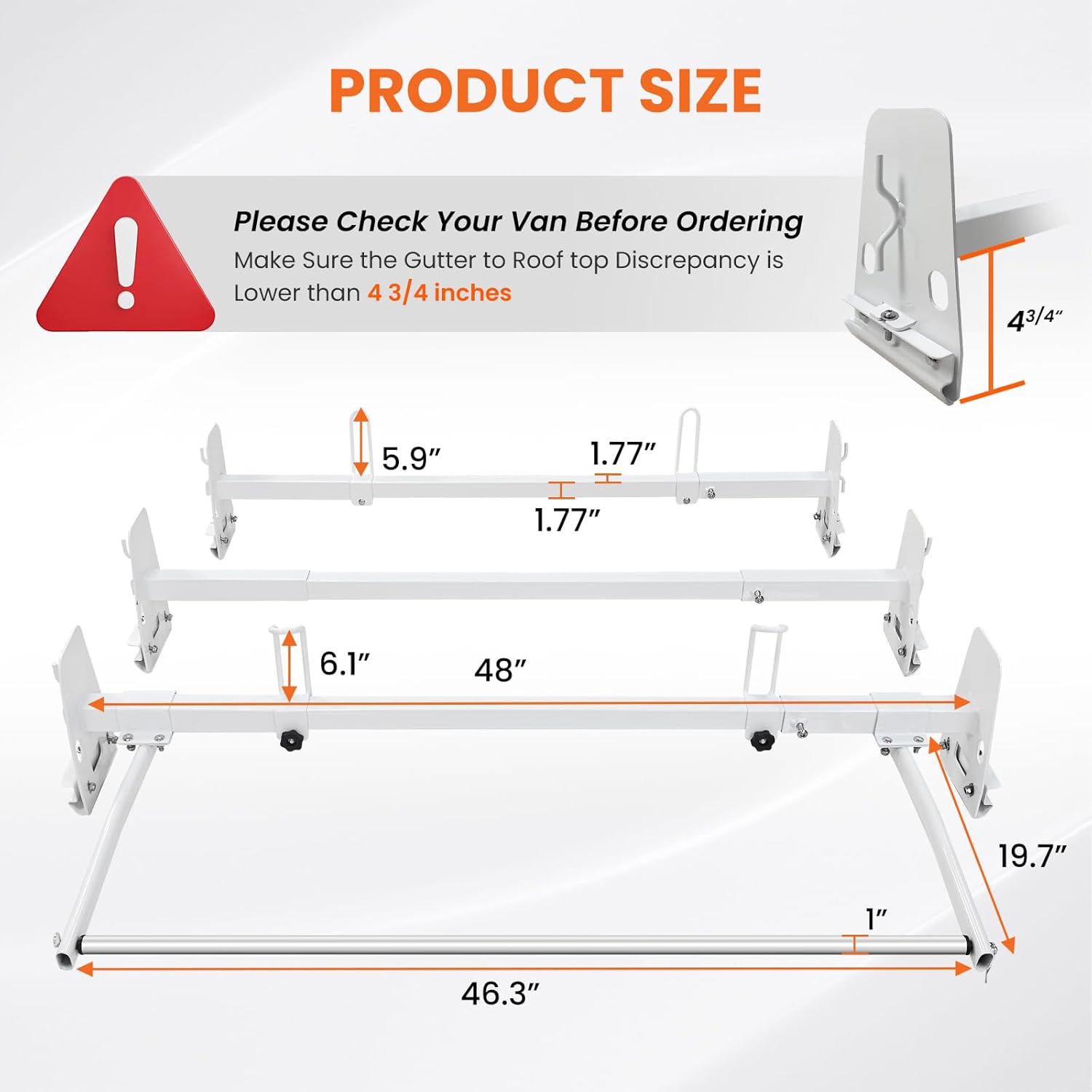 Van Roof Ladder Rack with 3 Adjustable Crossbars (48"-67") – Fits Chevy Express, Econoline & Savana - Image 7