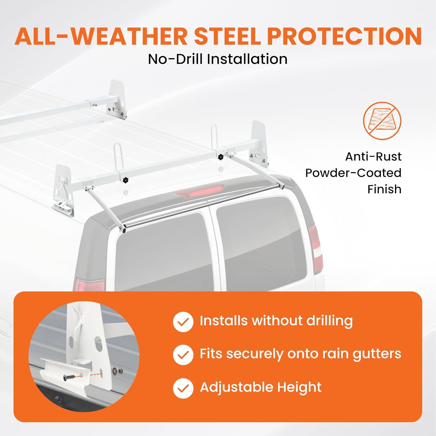 Van Roof Ladder Rack with 3 Adjustable Crossbars (48"-67") – Fits Chevy Express, Econoline & Savana - Image 8
