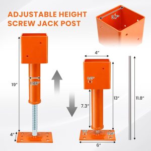 4x4 Screw Jack Post 13–19 Inch Adjustable House Jack for Floor Leveling (Heavy Duty 1 Pack / 2 Pack)