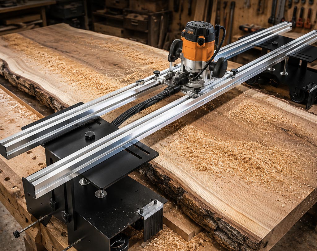 router sled for flattening a live edge slab